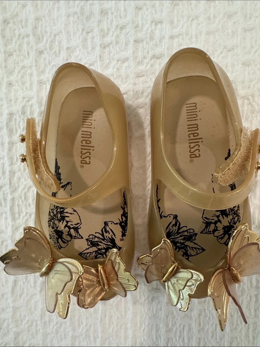 Mini Melissa Girls' Gold Glitter Jelly Mary Janes with Butterfly Accents